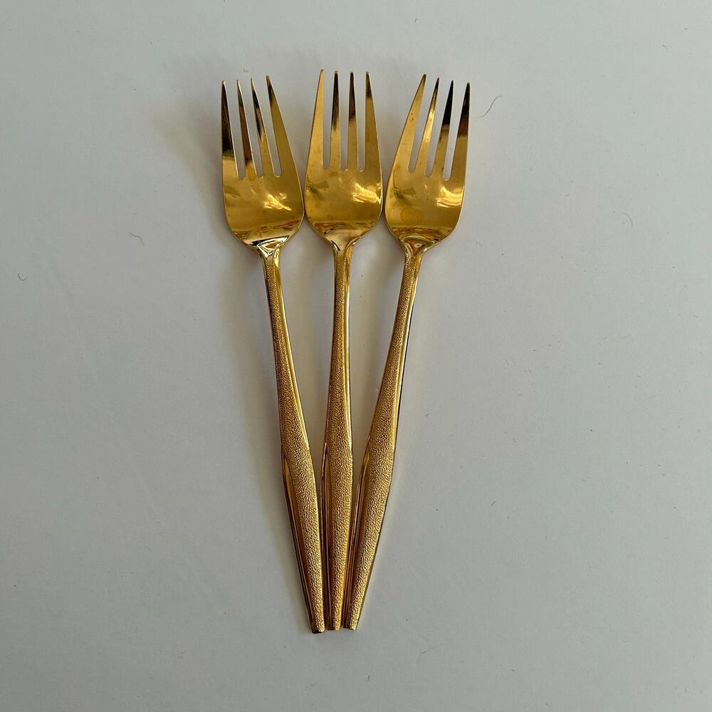 Vintage Florentine Gold Electroplate Salad Forks Set 3 MCM Replacement Flatware